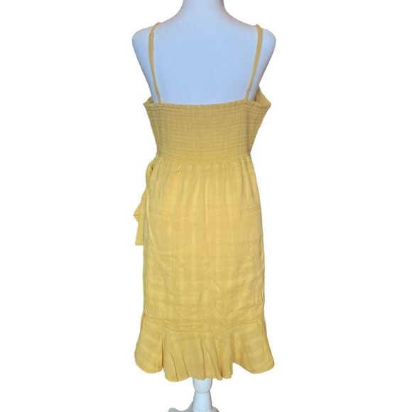American Eagle Wrap Dress Yellow Ruffled Boho Womens Large - Picture 3 of 8
